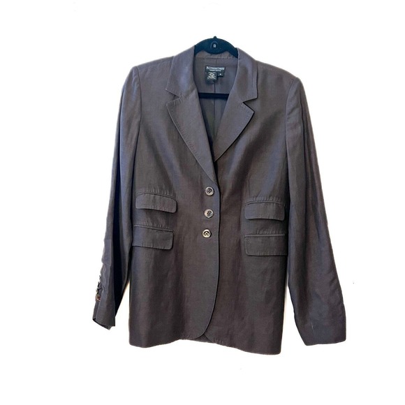 J. PETERMAN CO Women's Blazer Brown Silk & Linen Classic Fit Notch Lapel Size 10 - Picture 1 of 6